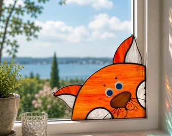 Stained Glass Orange Cat Window Corner Sticker - Whimsical Cat Decor