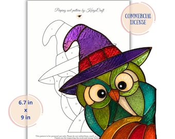 Halloween Owl Stained Glass Pattern, Bird Suncatcher DIY Craft, window corner decor (Digital Download)