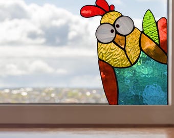 Glas-in-lood kippenraamhanger, kleurrijke decoratie voor het raam in boerderijstijl, cadeau voor kippenliefhebbers