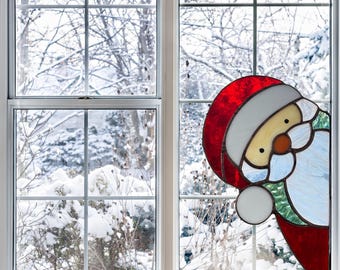 Handmade Stained Glass Santa Suncatcher for Window, Christmas Decor