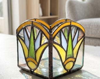 Oriental Stained Glass Lotus Candle Holder - Unique Handmade Ornament
