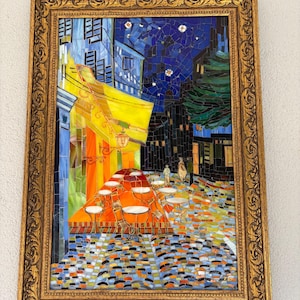 Handmade Mosaic Art: "Café Terrace at Night",mosaic wall hanging, Van Gogh art, Terrace Cafe, home decoration, one of a kind
