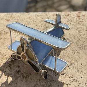 Handmade Stained Glass Airplane Figurine: Aviation Gift