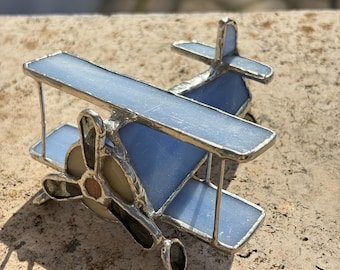 Handmade Stained Glass Airplane Figurine: Aviation Gift