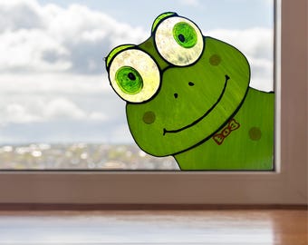 Stained Glass Frog Suncatcher, Handmade Green Window Decoration