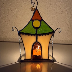Handcrafted Stained Glass House Candle Holder: Whimsical Home Decor