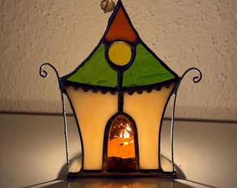 Handcrafted Stained Glass House Candle Holder: Whimsical Home Decor