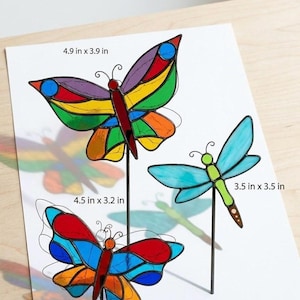 Stained glass pattern bundle, Butterfly ornament flower pot stakes, instant download png, svg, pdf
