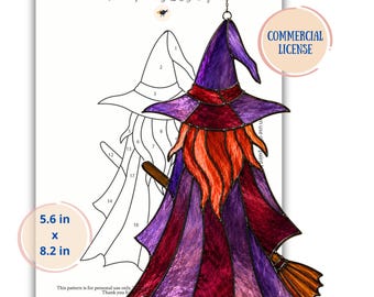Halloween Witch Stained Glass Pattern, Suncatcher DIY Craft (Digital Download)