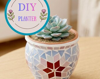Terracotta planter mosaic DIY, glass art, make your own, mosaic kit for begginers