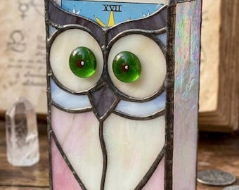 Stained Glass Tarot Card Box: The Owl Design, Handmade Talisman, Sleeping owl