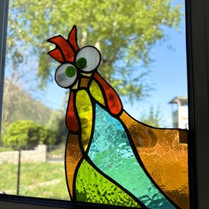 Stained Glass Chicken Suncatcher ,Colorful Rooster, Farmhouse Window Decor, Chicken Lover Gift