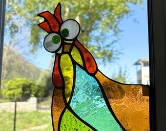 Stained Glass Chicken Suncatcher ,Colorful Rooster, Farmhouse Window Decor, Chicken Lover Gift
