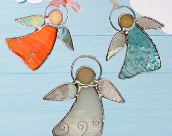 Set of 3 Stained Glass Guardian Angel Amulet: Christmas Ornament, Car Charm, colourful protection