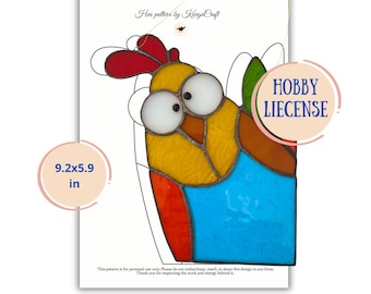 Stained Glass Peeking Chicken Pattern, Funny Hen Window Corner Decor, Digital Download