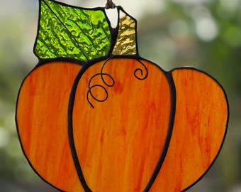 Handcrafted pumpkin suncatcher, Halloween decoration, Stained glass home decor