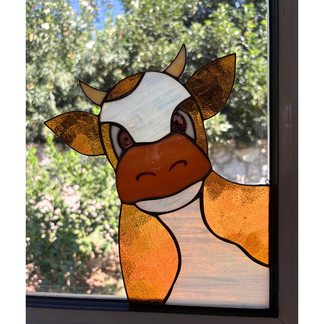 Handmade Milka Cow Suncatcher – Stained Glass Window Animal Art for Cow ...