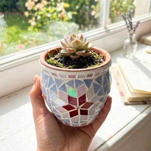 Handmade Mosaic Clay Planter, Unique Flower Pot for Home Decor