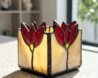 Stained Glass Flower Candle Holder, Handmade Tea Light Candle Stick