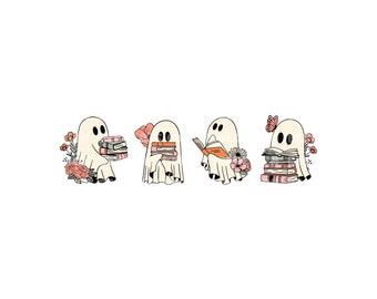 Insegnante Halloween Png, Dolcetto o Insegna Svg, Insegnante spettrale Png, Amante dei libri Svg, Insegnante fantasma Png, Fantasma che legge un libro Svg, Fantasma carino Png