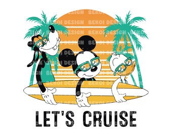 Retro Let's Cruise Mouse and Friends Summer Vibes Png, Mickey Png, Mouse Png, Summer Vibes Png, Duck, Mickey Summer Png, Family Vacation Png