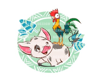 Retro Pua e Heihei Moana Png, Moana Png, Pua e Heihei Png, Pua Png, Hei Hei Png, Solo Png, File digitale