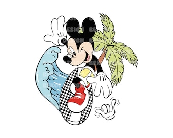 Topolino e i suoi amici estivi png in formato Svg, mouse surfing png, png Summer Vibes, png con maglietta estiva, png Beach, png Summer Vibes, png Svg Magical Summer