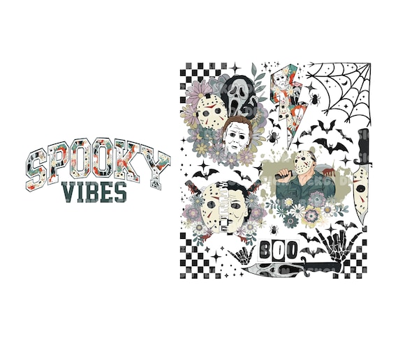 Spooky Vibes Two-Sided Halloween Shirt Png, Spooky Vibes Svg, Floral Halloween Png, Horror Movie Svg, Halloween Svg Png, Halloween Friends