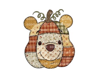 Patchwork Halloween Winnie The Pooh Bundle  Png, Winnie The Pooh Png, Winnie Halloween Pumpkin Png, Spooky Png, Trick Or Treat, Halloween