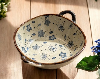 Cuenco de fideos de cerámica japonés de 7,5 pulgadas con asa, cuenco para sopa, ensalada y Pasta para cocina, vajilla apta para microondas y horno