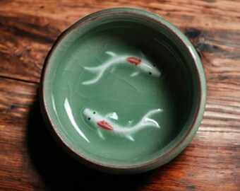 Longquan Celadon Porzellan Teetasse Set - 60ml chinesische Teekanne und Golden Fisch Teetassen, Crackle Glasur Tee Set