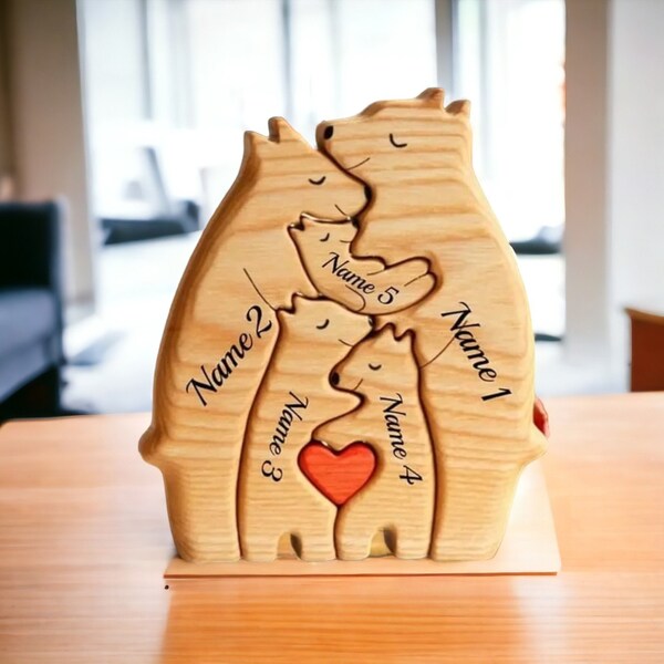 Gravure en bois personnalisée d'ours, cadeaux de famille, cadeau de Saint-Valentin fait main