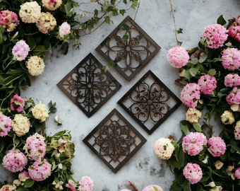 Boho Black Wooden Wall Decor - Hexagon and Square Hollow Carved Designs for Aesthetic Room Decoration