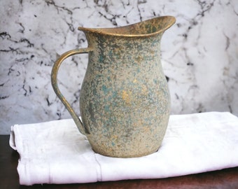 Rustic Chic Vintage Vase - Galvanized Metal Flower Vase, French Style Farmhouse Decorative Pitcher