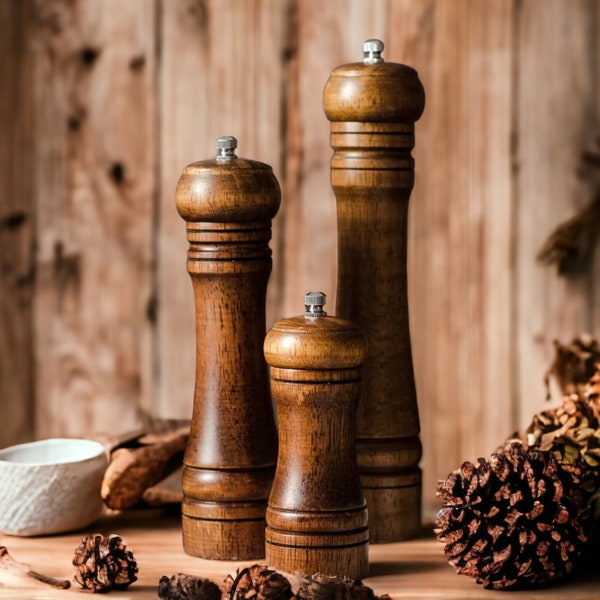 Solid Wood Pepper Mill, Handmade Wooden Spice Grinder for Kitchen Cooking