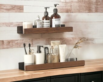 Wall Mounted Wood Bathroom & Kitchen Shelf, Corner Organizer for Shower, Toilet and Storage Rack for Shampoo