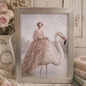 Victorian Fantasy Girl Art Print silver Frame | Soft Gothic Wall Decor | Dreamy Shabby Chic Artwork
