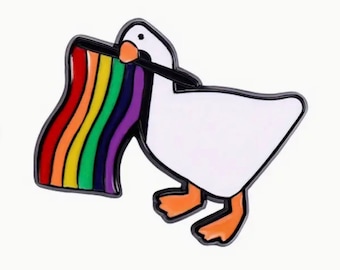 Pride LGBTQ+ untitled Goose game with Pride Flag Enamel Pin - Pride LGBT gift Under 10 dollars - Pride Flag Goose - Pride Flag Pin