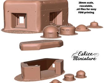 Bunker and 4 Observation Posts, World War II Building, Scale 15mm, 20mm, and 28mm, WW2, Historical Wargame