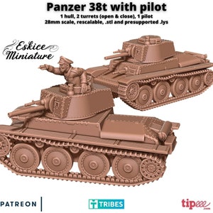 German Panzer 38(t) with Driver, World War II, Scale 15mm, 20mm and 28mm, WW2, Historical Wargame