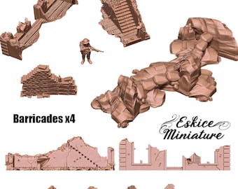 Conjunto de 4 barricadas, Edificio de la Segunda Guerra Mundial, Escala 15mm, 20mm y 28mm, WW2, Wargame Histórico