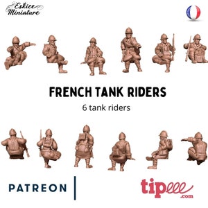 6 French Tank Riders, World War II, Scale 15mm, 20mm, and 28mm, WW2, Historical Wargame
