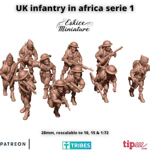 10 Anglais en Uniforme de la Campagne d&#39;Afrique, Seconde Guerre Mondiale, 15mm, 20mm et 28mm, WW2, Wargame Historique