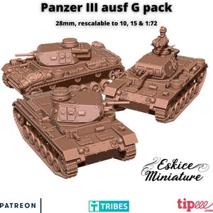German Medium Tank Panzer III G pack, World War II, Scale 15mm, 20mm and 28mm, WW2, Historical Wargame