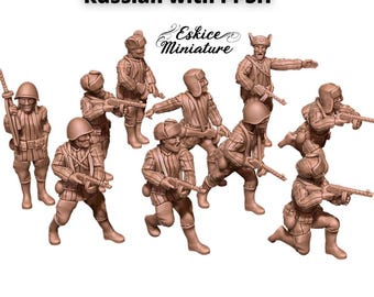 10 russische Soldaten mit PPSH, Zweiter Weltkrieg, Maßstab 15mm, 20mm und 28mm, WK2, Historisches Kriegsspiel