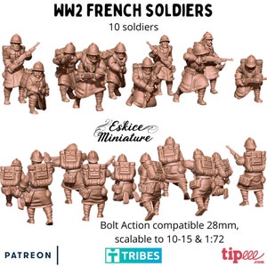 10 French Soldiers, Second World War, Scale 15mm, 20mm, and 28mm, WW2, Historical Wargame