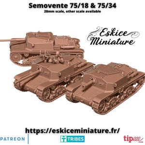 Tank Italien Semovente 75-18 et 75-34, Seconde Guerre Mondiale, Échelle 15mm, 20mm et 28mm, WW2, Wargame Historique