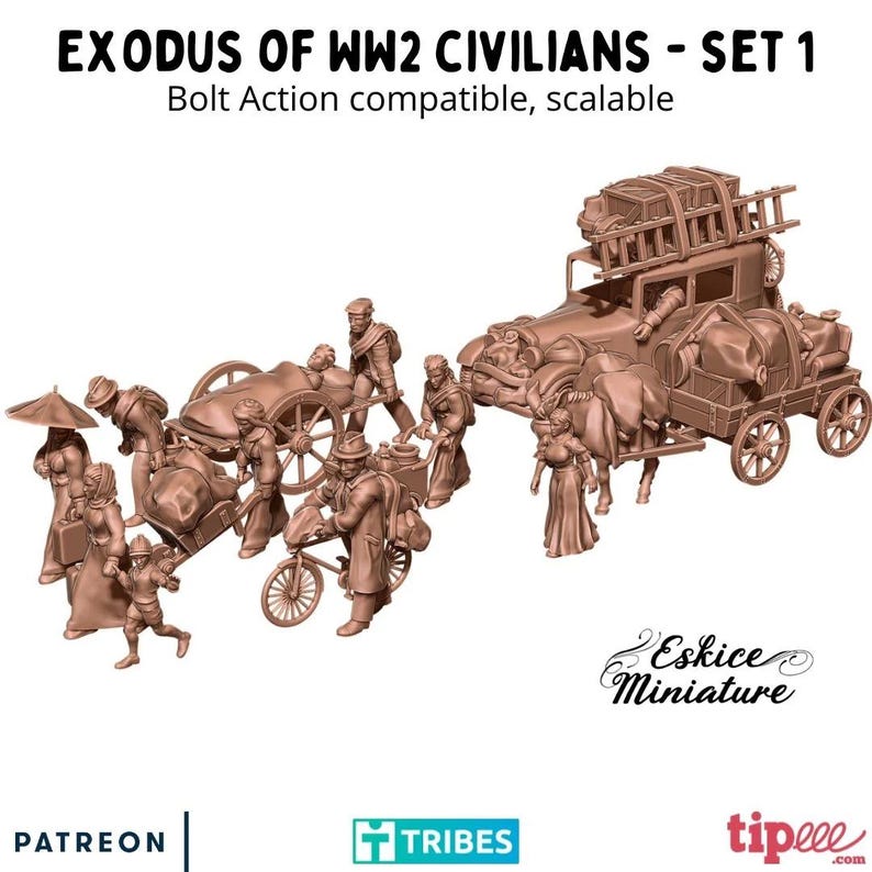 Figurine 1:35 Homme Civil Avec Charrette — Résine Non Peinte — Thème WW2