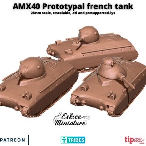 Protótipo de tanque francês AMX40, Segunda Guerra Mundial, escala de 15 mm, 20 mm e 28 mm, 2ª Guerra Mundial, jogo de guerra histórico