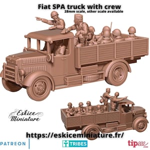 Camion Fiat SPA avec passagers, Seconde Guerre Mondiale, Échelle 15mm, 20mm et 28mm, WW2, Wargame Historique